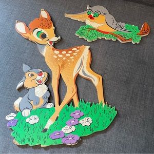 Walt Disney Vintage Bambi Pressed Cardboard Wall Decor Used Bambi, Thumper & Owl